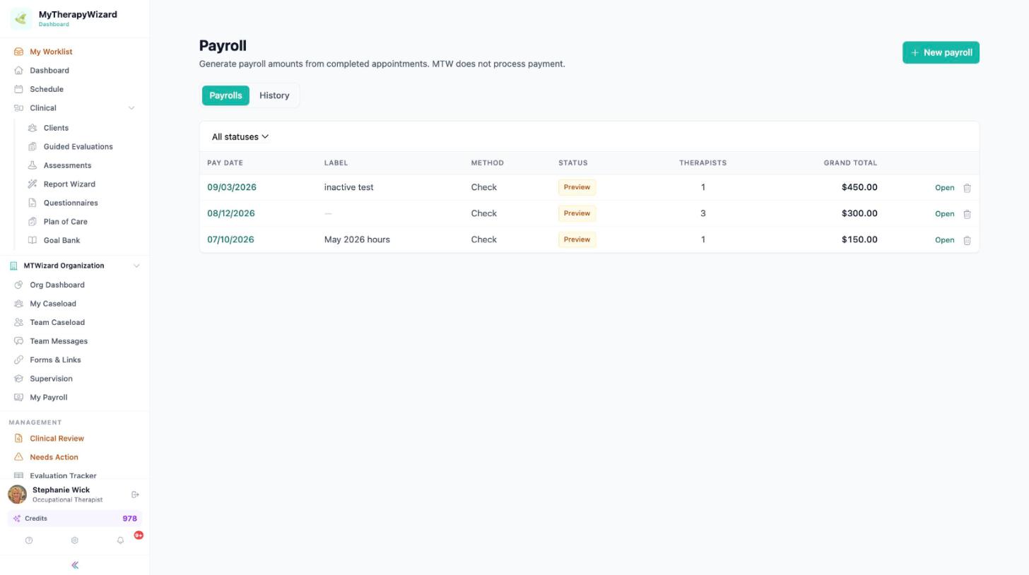 Payroll calculated from completed appointments