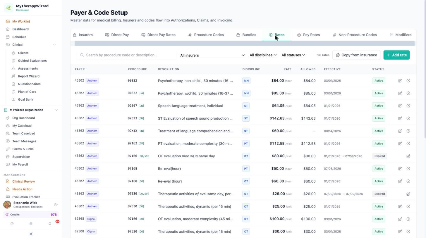 Payer rates with effective dates