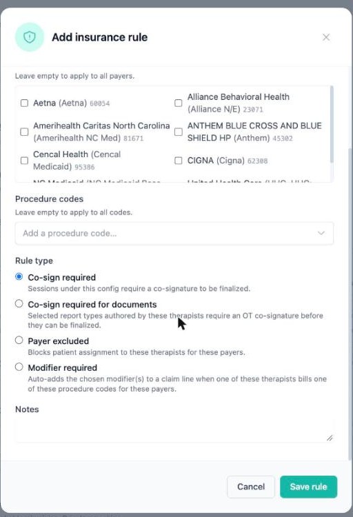 Insurance rule requiring a co-signature and an automatic modifier