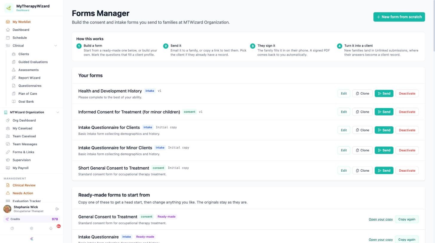 Forms Manager with consent and release forms