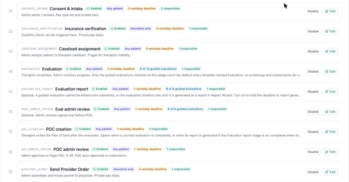 Flow Settings lifecycle stages list