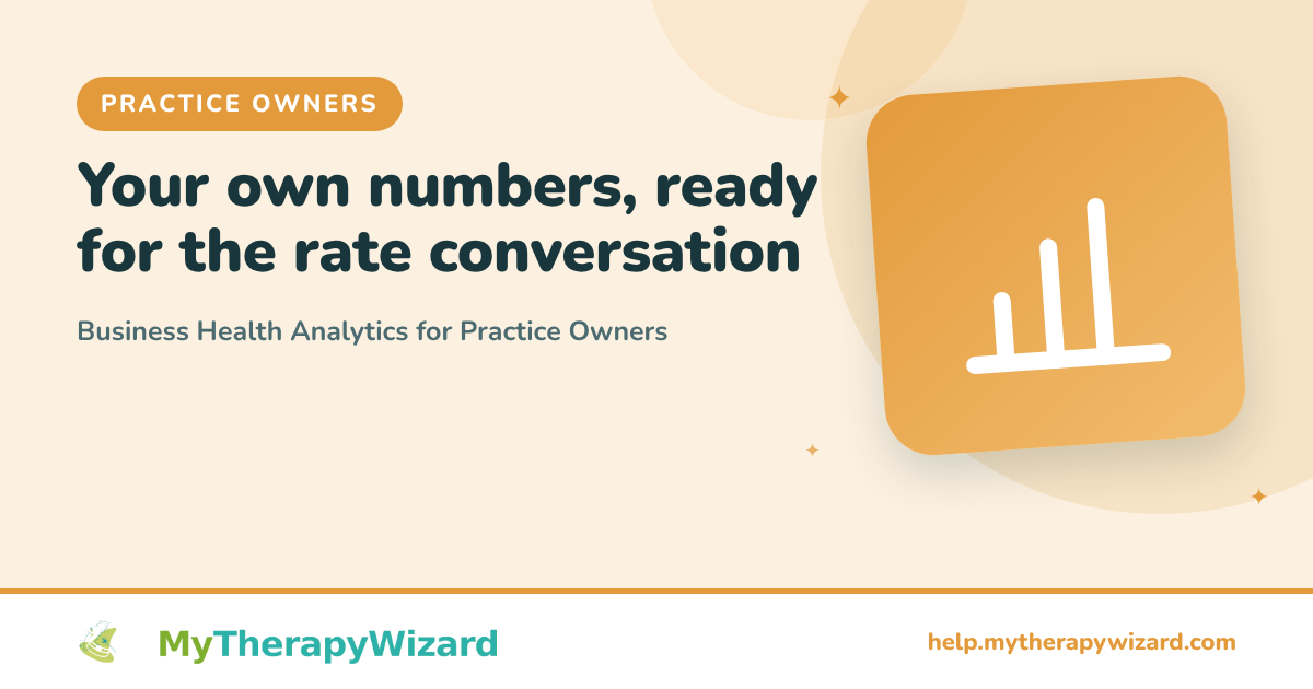 Business Health Analytics for Practice Owners (MyTherapyWizard help article card)